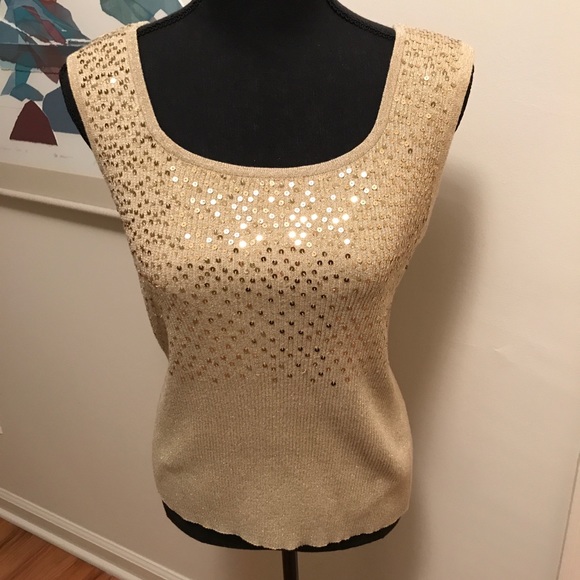 Once Again gold metallic tank top w/ gold sequins - Picture 1 of 8